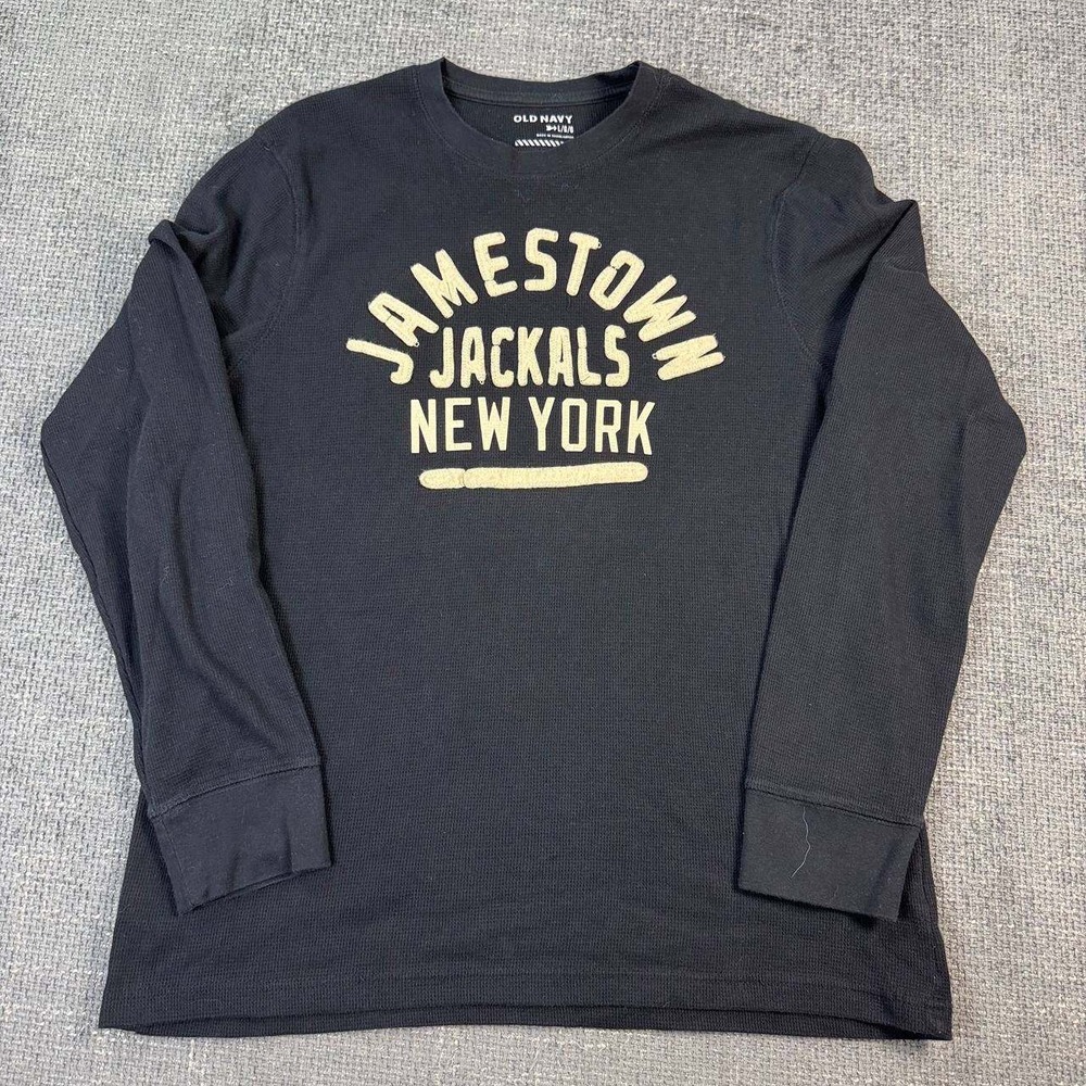 Old Navy Jamestown Jackals NY Thermal Shirt Mens L Black Waffle Knit Long Sleeve